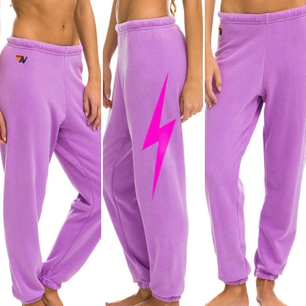 Aviator Nation Neon Purple Neon Bolt Sweatpants